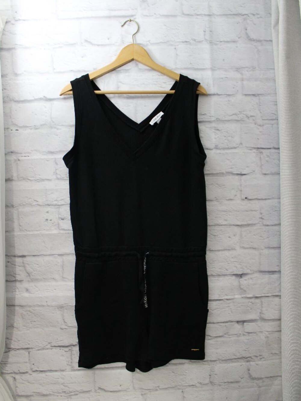 Calvin Klein Medium Black V Neck Sleeveless Drawstring Waist Summer Knit Romper